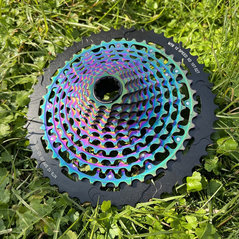 PiñOn Bicicleta MTB 12 velocidades 10-52T Cassette Ultimate Can Freewheel 385g Cassette Colorido Ultraligero Cassettes Y PiñOnes para Bicicletas(Color:Rainbow 10-52T XD)