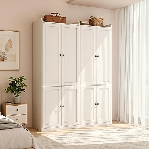 TUSY Larger Armoire Wardrobe Closet with 2 Hanging Rods & 4 Doors, 78.7" Tall Wardrobe Closet Cabinet, Modern White Bedroom Armoire System, Modern Clothes Storage Cabinet, 78.7”H x 21”D x 63”W (2)