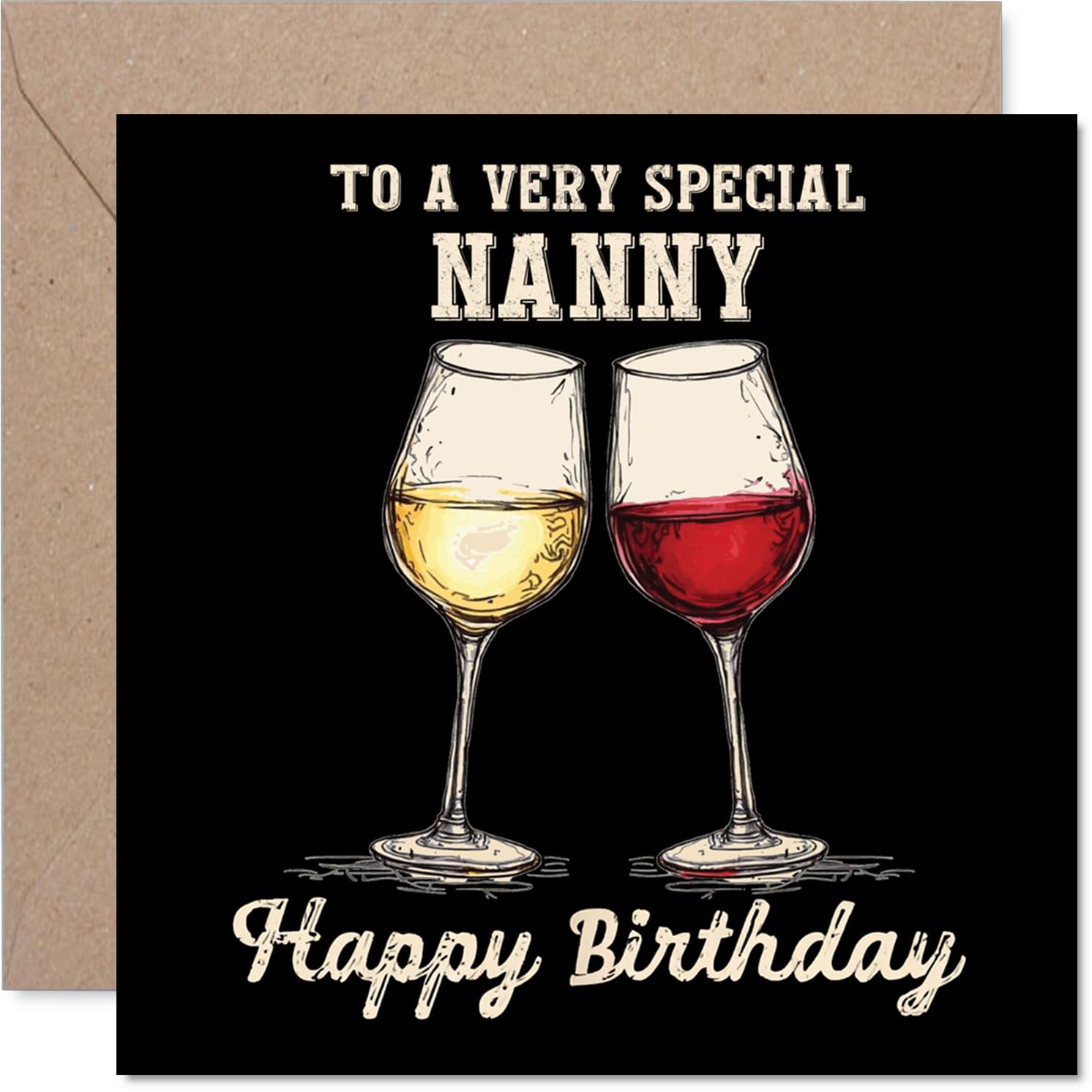 Nanny Birthday Card - Bday Wine - Happy Birthday Card for Nanny from Grandson Granddaughter, 145mm Wine Greeting Cards