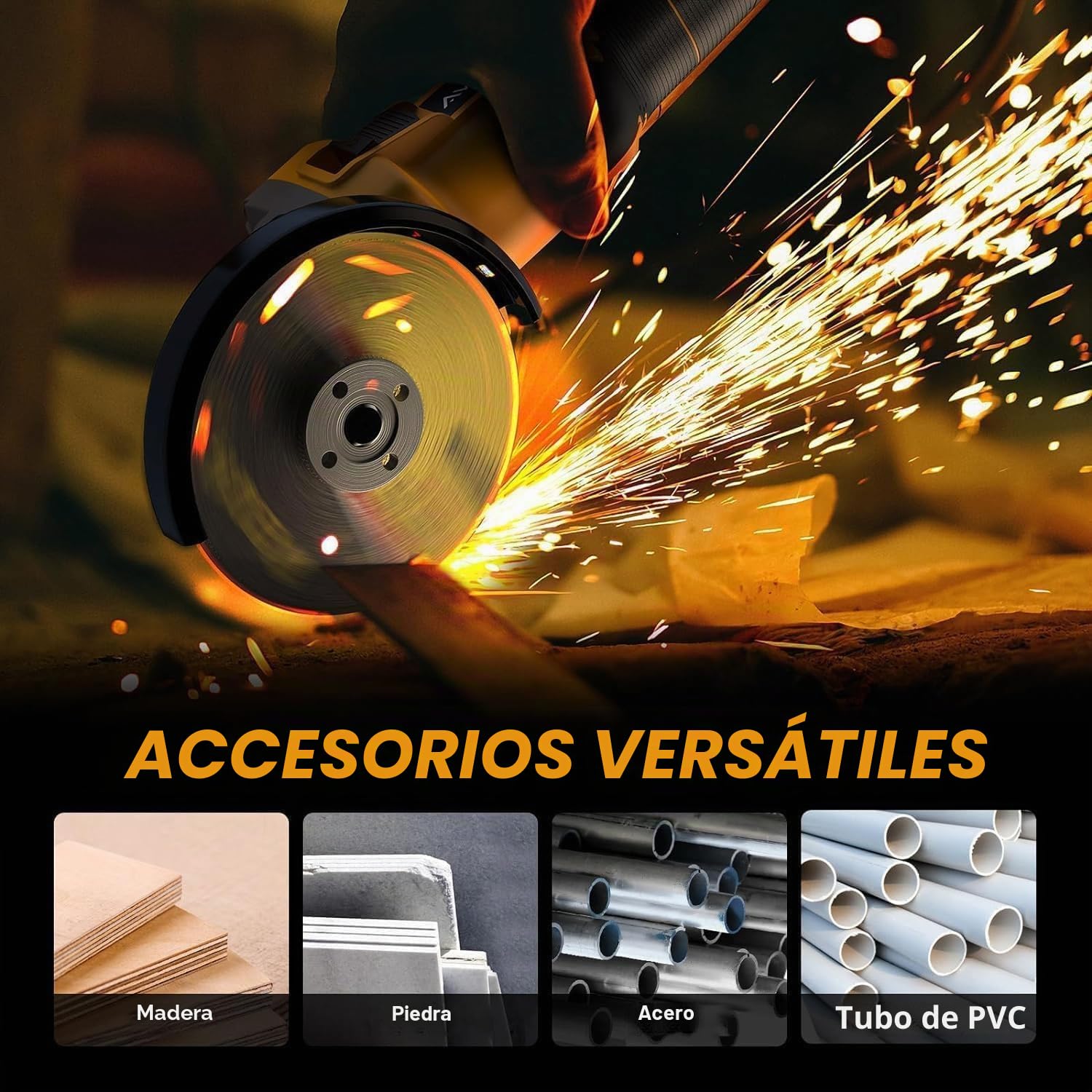 Amoladora angular a battería 125mm, 1500W Amoladora angular inalámbrica con motor sin escobillas, 4 velocidades, 30000 rpm, Mango antivibraciones, con 2x 3000mAh batería para corte y pulido