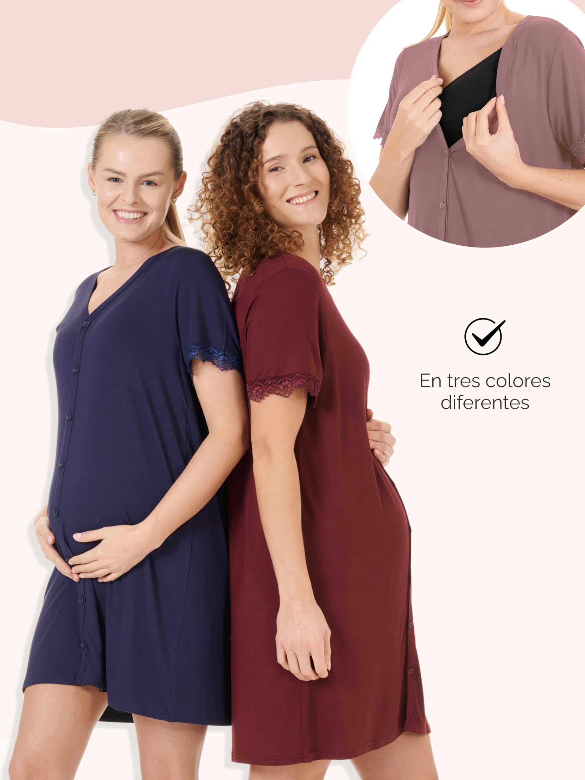 Herzmutter Camisón de Maternidad - Camisones de enfermería y Embarazo - Camisones de Maternidad del Hospital - Camisones para la Futura mamá – Flores–patrón–Tira–marítimo - 2800