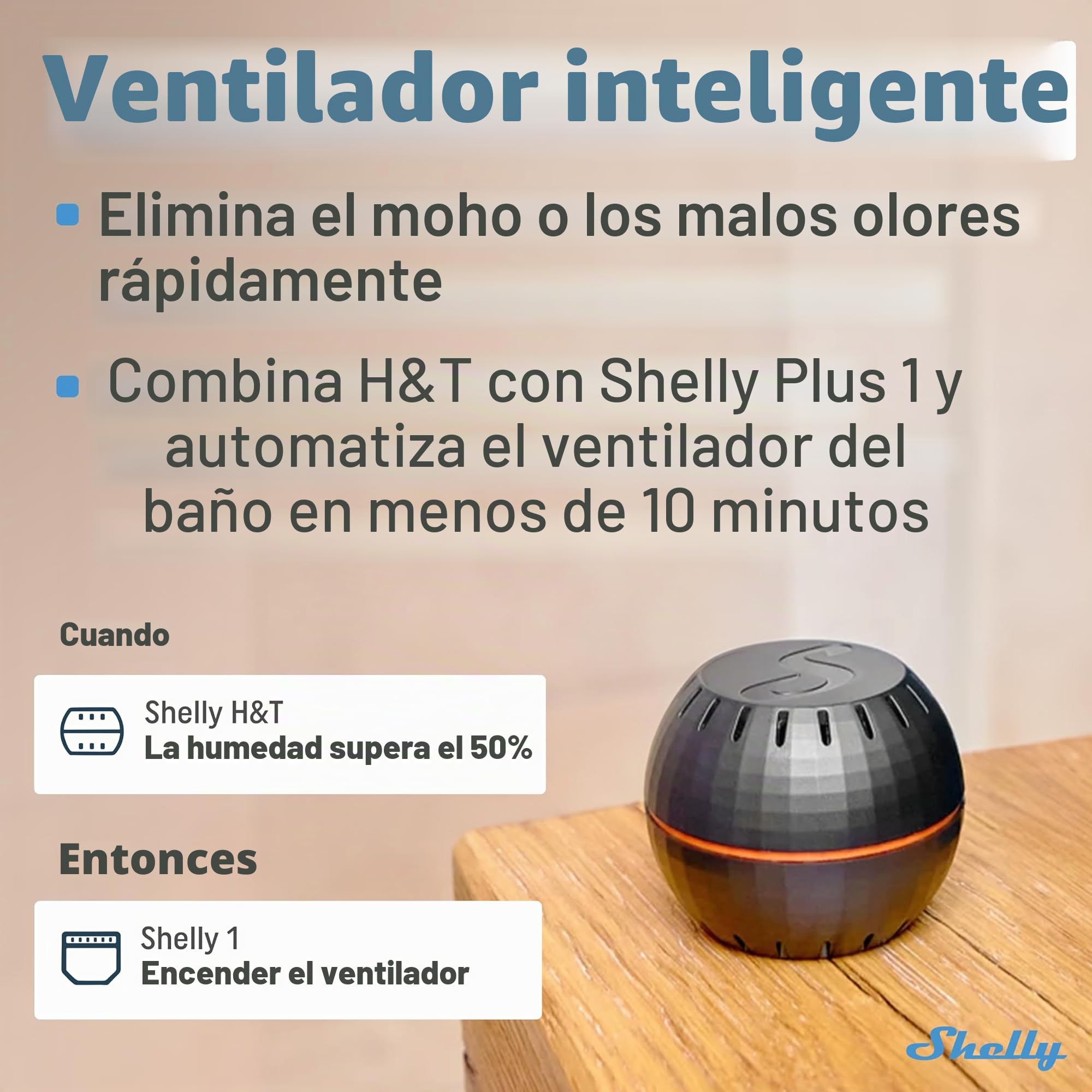 Shelly H y T detectan el estado de temperatura y humedad, configuración con aplicación Shelly, Negro
