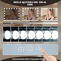 Vista 3 de Espejo de tocador con luces, espejo de maquillaje iluminado con 15 bombillas LED regulables, 3 modos de iluminación de color, puerto de carga USB