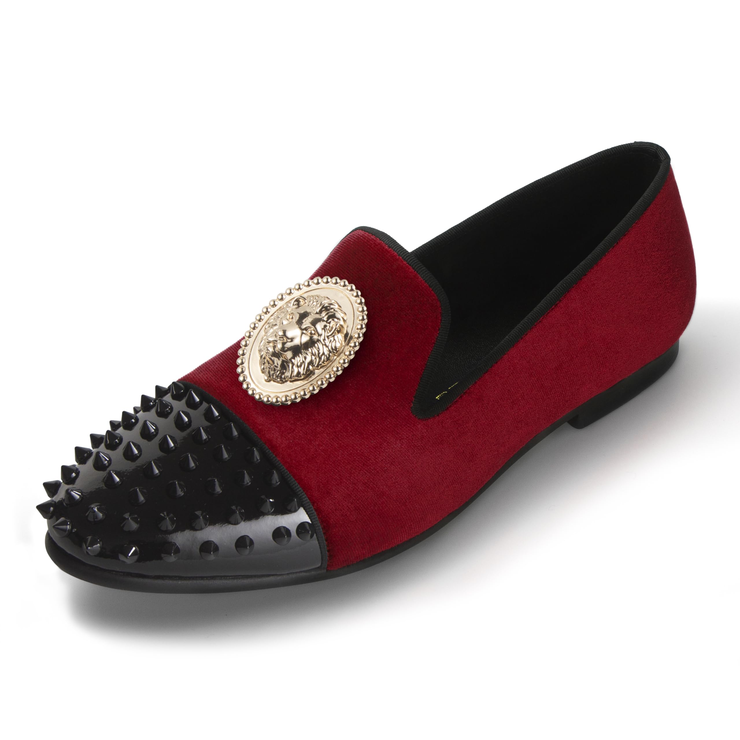 Slip On Dress Wedding Prom Shoes Spikes Cap Toe Loafers Animal Emblem Velvet Slippers(PL002-7)