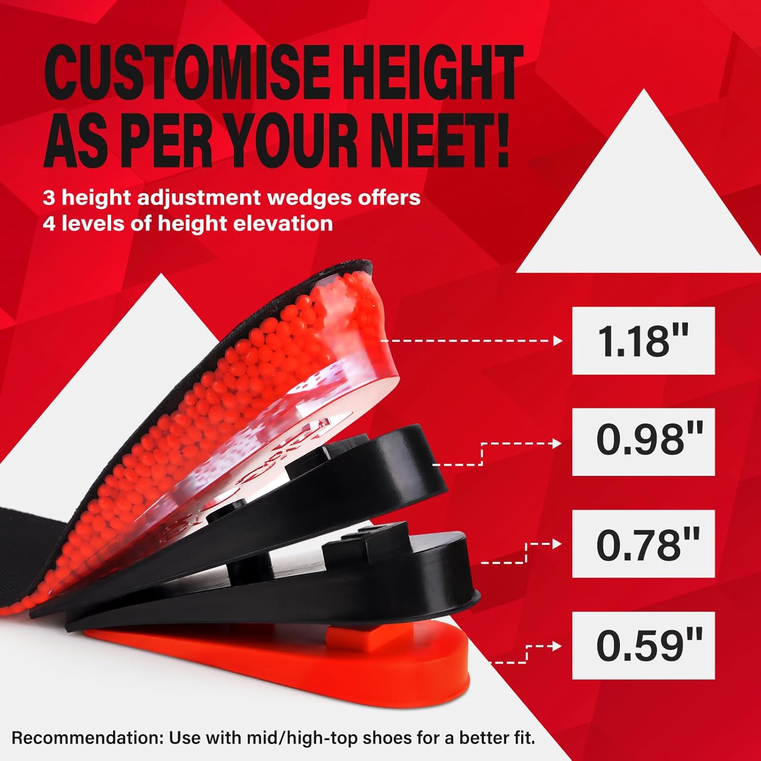 ERGOfoot Height Increase Insoles for Men, 4 Layers Adjustable Shoe Lifts Up to 3.54 Inches, Comfortable Height Boosting Insoles, Relieve Foot Pressure, Make You Taller All Day - Image 2