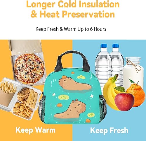 Miniatura 6 de Capybara Lonchera para niñas y niños, bolsas de almuerzo reutilizables aisladas con correa para el hombro, lonchera pequeña verde linda para niños,