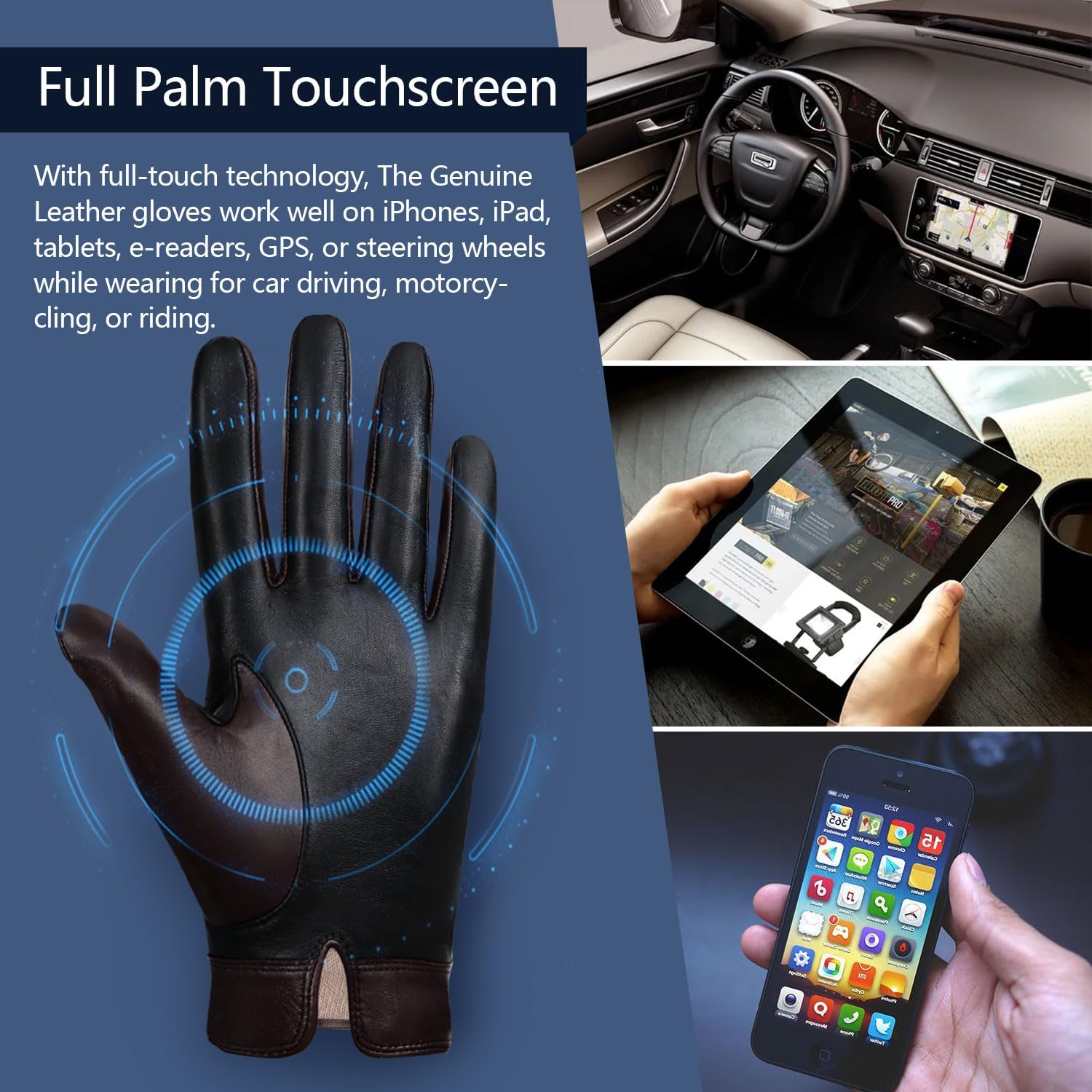 FIORETTO Mens Winter Genuine Leather Gloves Cashmere and Wool Lined Warm Touchscreen Leather Driving Gloves M180807 - Image 4