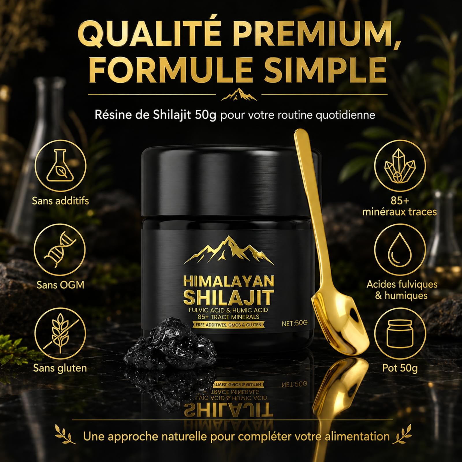 Shilajit Pure Himalaya Bio, 50g Shilajit Résine, Contient De 85 Minéraux | Naturels Supplément, Naturel Sans Et Absorbez Efficacement, Améliore l'Endurance Et La Vigueur Qui