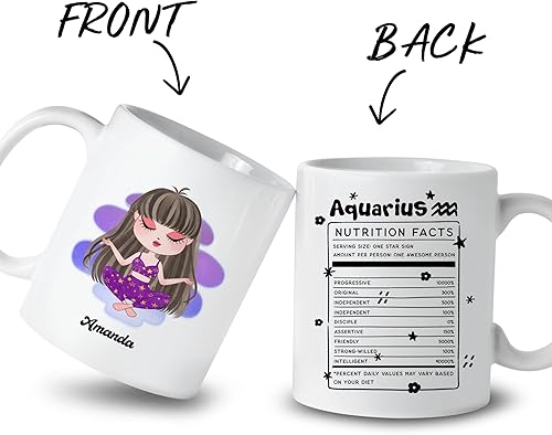 Miniatura 9 de Gossby Taza de café personalizada con signo de Aries  Taza personalizada de horóscopo de 11 oz para mujeres con diseño, nombre, información