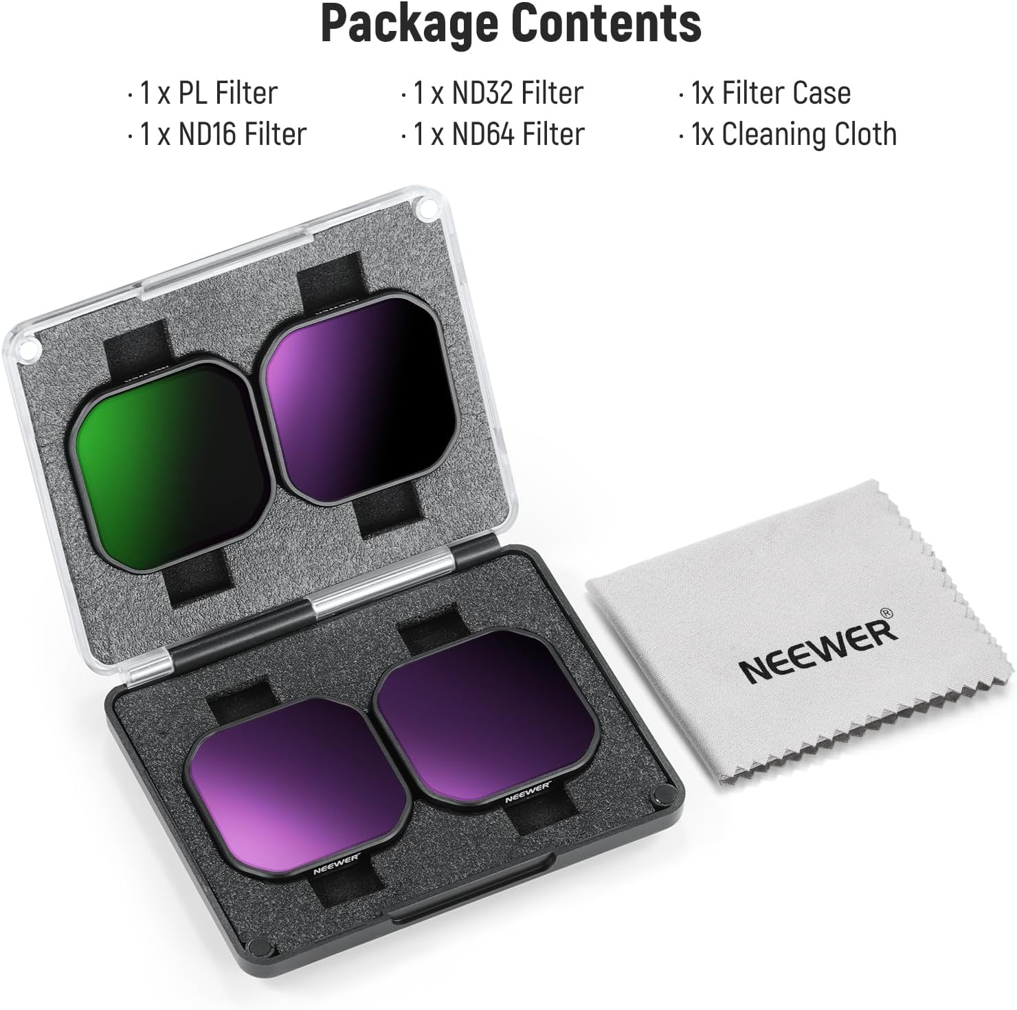 NEEWER 4 Pack ND & Polarizer Filter Set Compatible with Insta360 Ace Pro 2, PL/ND16/ND32/ND64 Action Camera Accessories, NOT Compatible with Updated Version Redesigned Round Octagonal Lens Guard, FL90