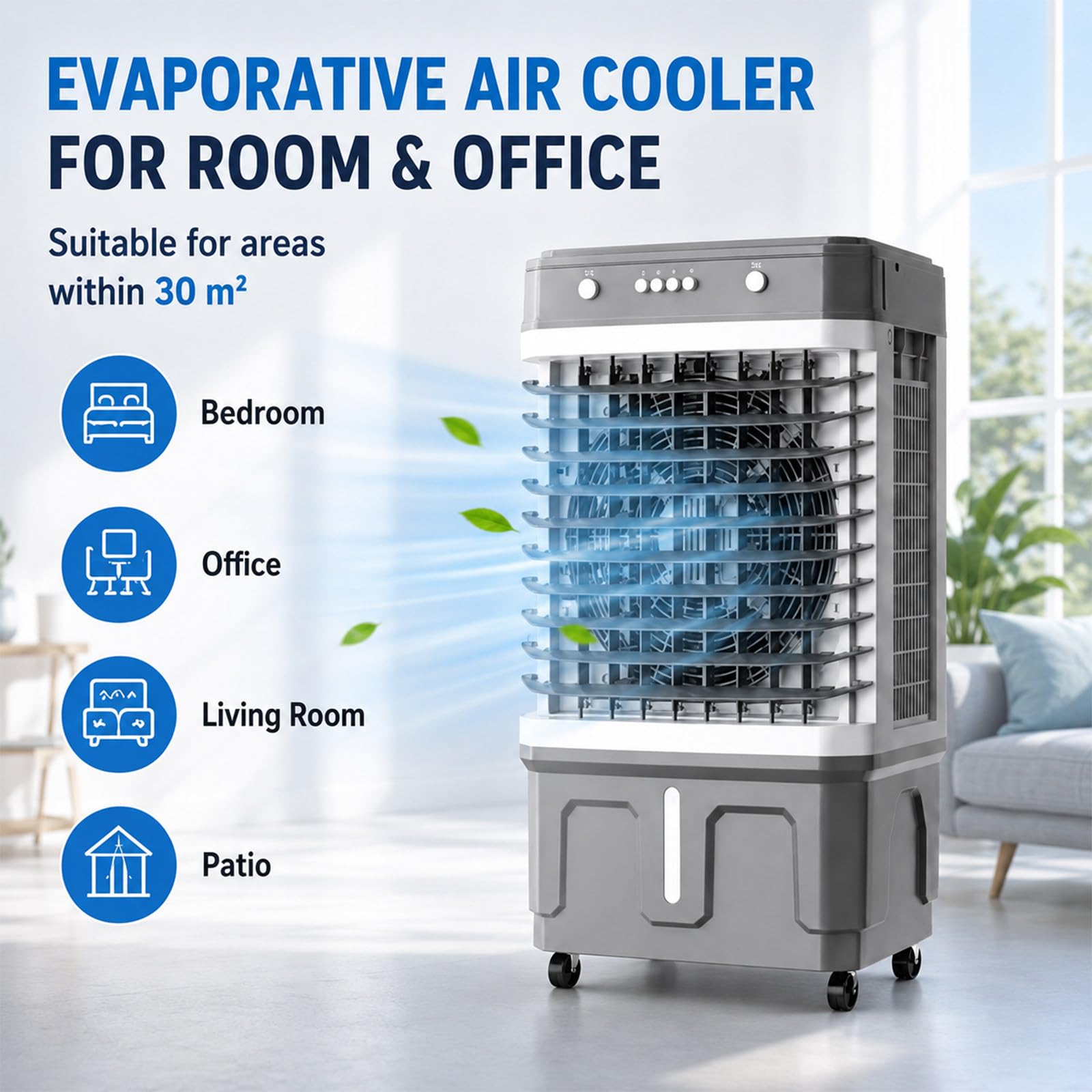 Aire Acondicionado Portátil Enfriador Evaporativo, con Oscilación De 120°, Sin Tubo, 3 Velocidades, Depósito De Agua De 20 L, Velocidad del Aire 6,6 M/S, para Habitación Y Oficina