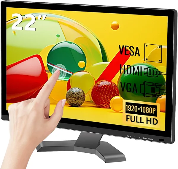 22 Inch Touchscreen Monitor, FHD 1080P Computer Monitor, HDMI VGA USB 10-Point Touch PC Display for Business, VESA, Built-in Speakers, Black