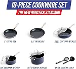 Blue Diamond 10 Piece Nonstick Cookware Set, Diamond Ceramic Pots & Pans, Dishwasher & Metal Utensil Safe, Non Toxic PFAS-Free, Kitchen Cooking Sauce & Saute Pans, Oven & Broiler to 600F, Blue