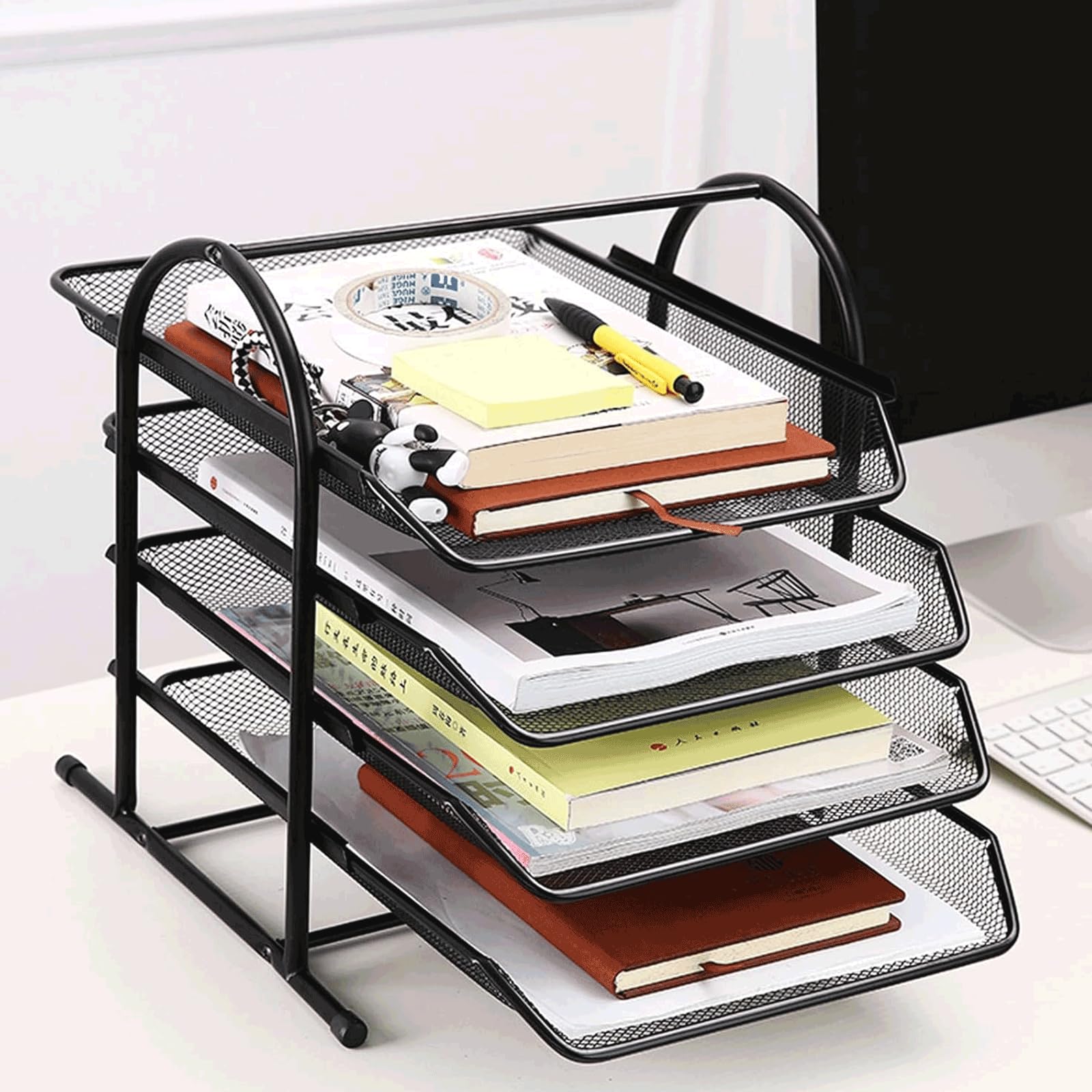 Pratico Cestino Portadocumenti in plastica Cestino Portadocumenti da Tavolo Cestino Portadocumenti di Grande capacità Cestino Portadocumenti a Tre Strati per Ufficio Versatile