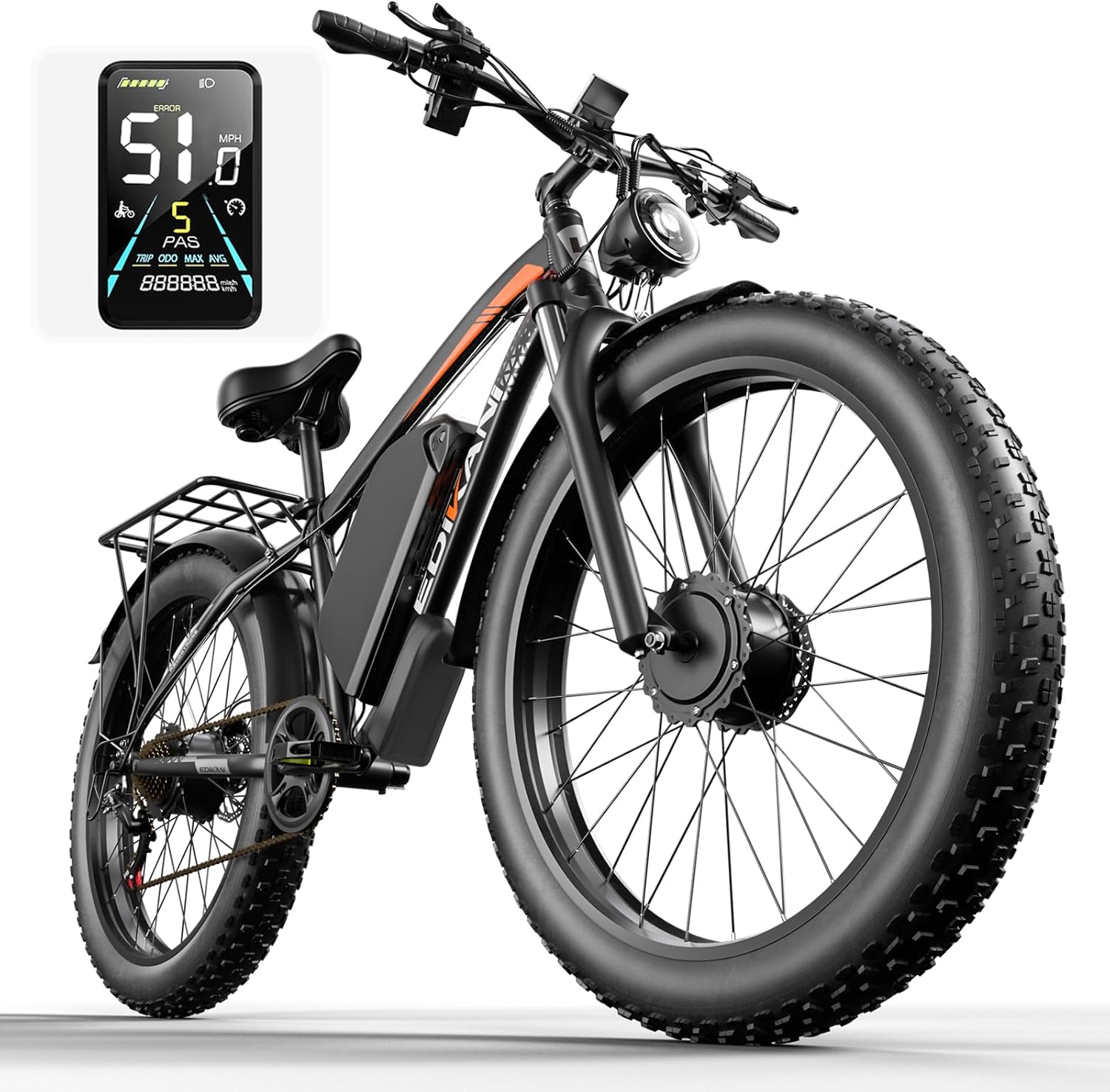 E Bikes for Adults Electric,51 MPH/48 MPH Fast Ebike Peak 5000W/3000W 32AH 52V 130 Miles Max, Dual Motor Electric Bike Fat Tire E Bike for Men, 26" Electric Bicycle for Snow Off-Road, Hydraulic Brakes