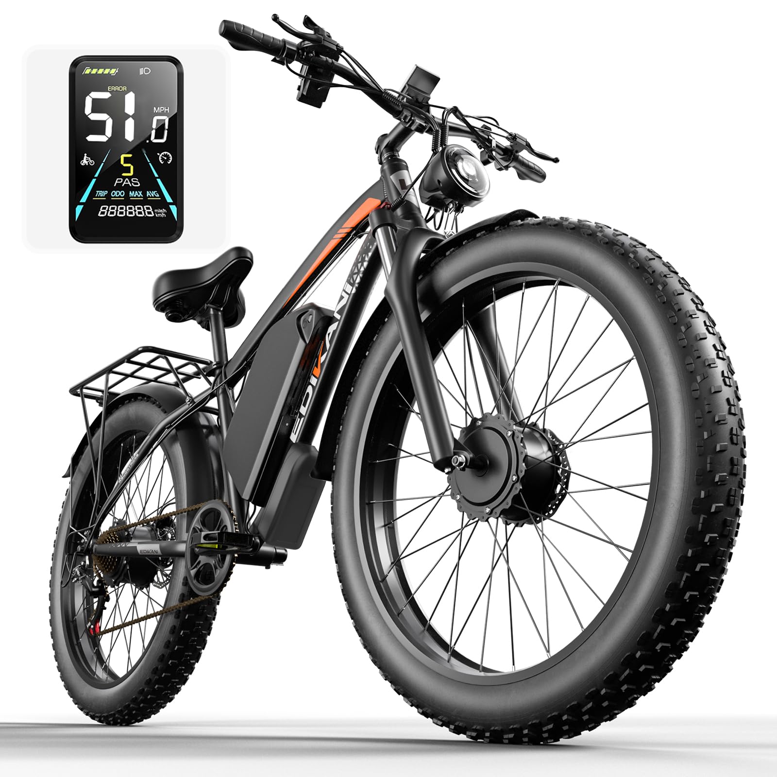 E Bikes for Adults Electric,51 MPH/48 MPH Fast Ebike Peak 5000W/3000W 32AH 52V 130 Miles Max, Dual Motor Electric Bike Fat Tire E Bike for Men, 26" Electric Bicycle for Snow Off-Road, Hydraulic Brakes