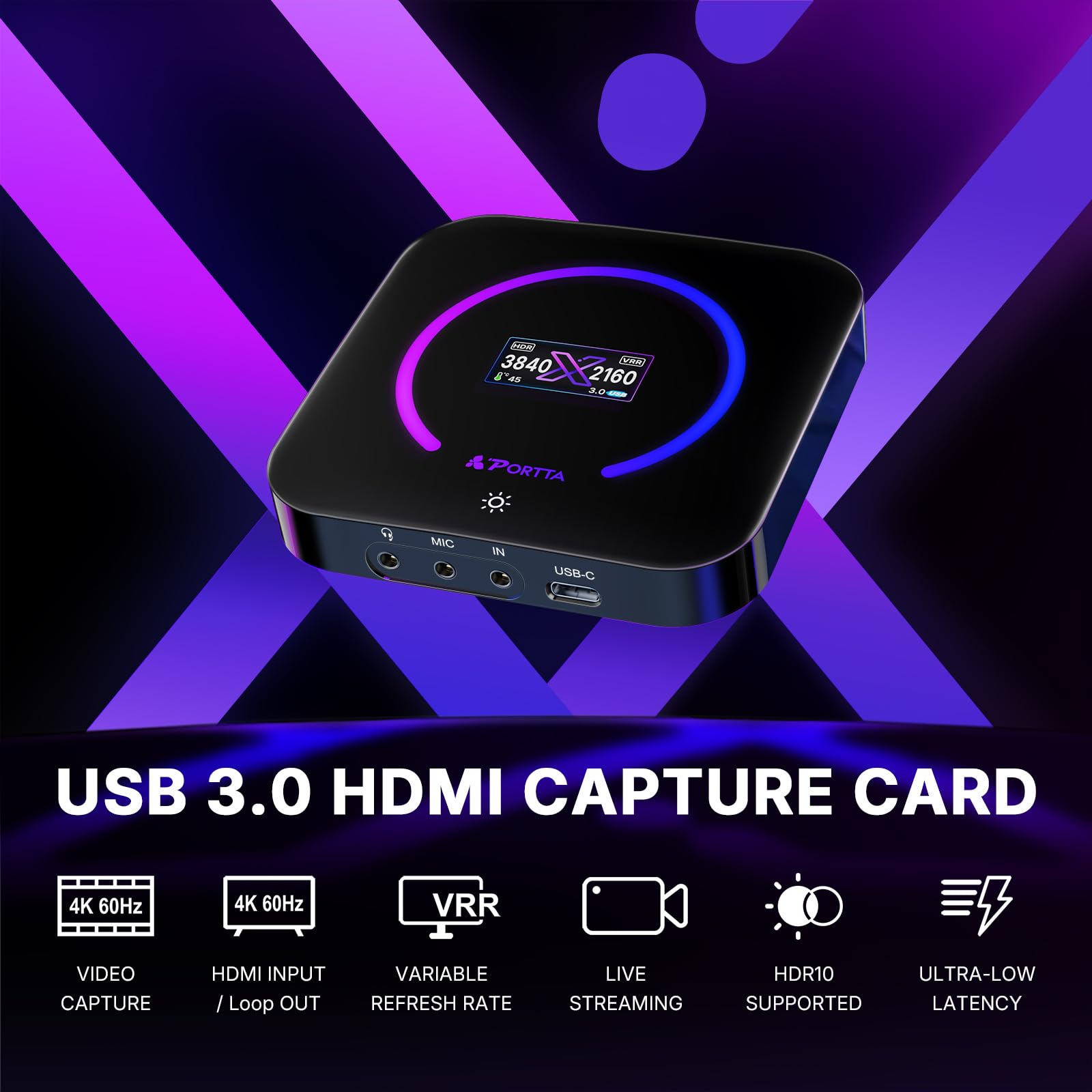 PORTTA DX20R Scheda di acquisizione video HDMI, streaming e registrazione in 4K 60Hz con latenza ultra bassa, passthrough per 1080p a 240Hz e 2K a 120Hz, USB 3.0 a PC, supporto HDR, VRR, compatibile