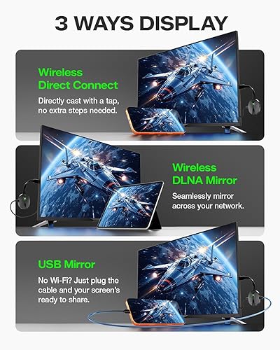 Miniatura 6 de Adaptador de pantalla inalámbrico iOS 4K Plug & Play de doble banda 2.4G+5G, AIMIBO HDMI inalámbrico para i-Phone i-Pad Android Tablet Laptop