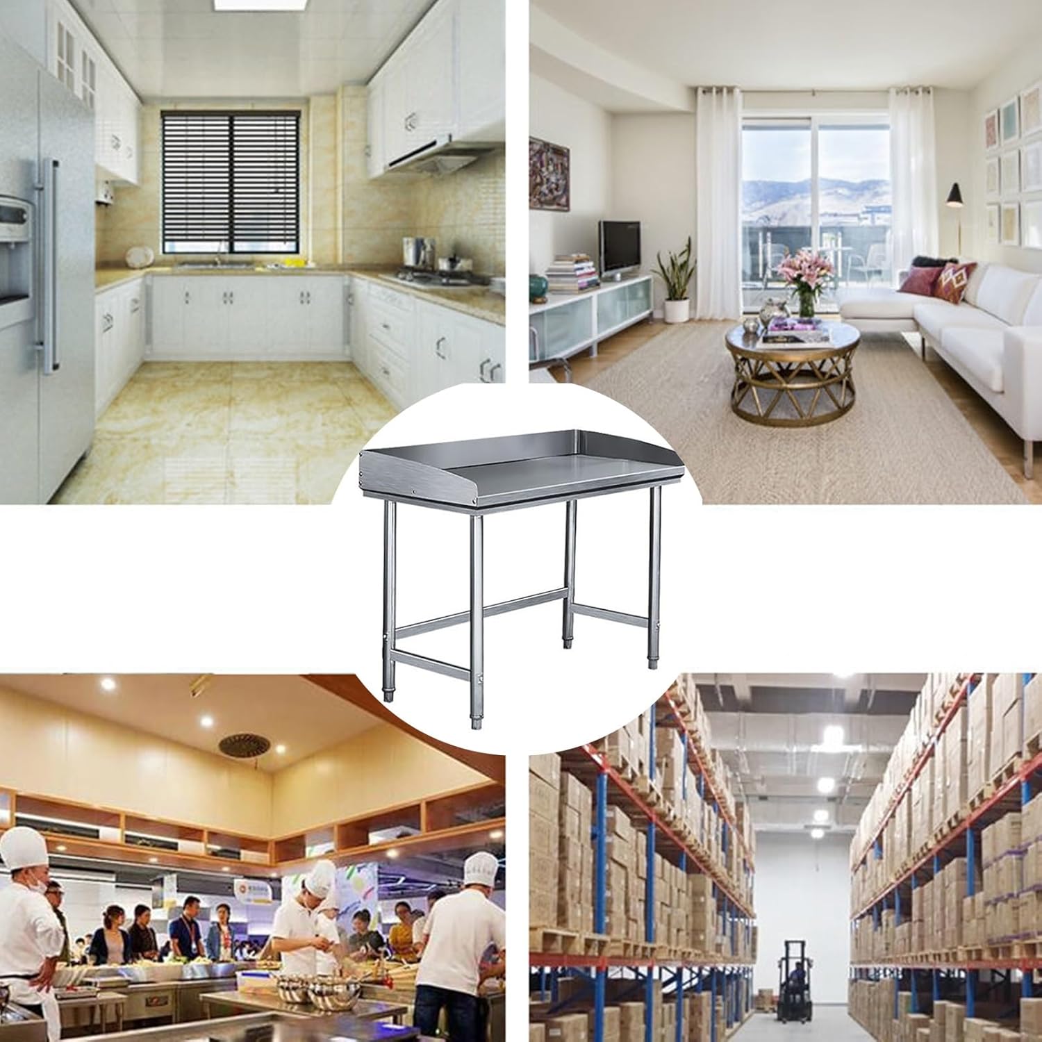 Removable Thickened Stainless Steel Restaurant Kitchen Work Table Three-Sided Backrest Design Reinforced Columns Adjustable Floor Feet