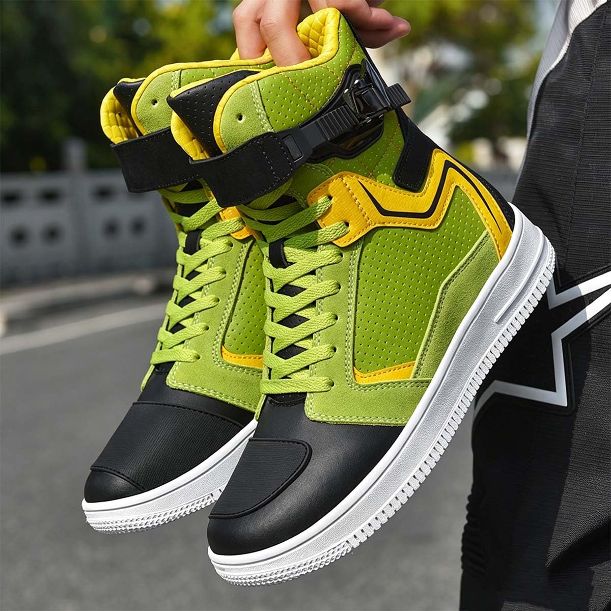Scarpe Moto Uomo Stivali da Moto in Pelle Traspirante | Protezioni Rinforzate, Supporto della Caviglia, Suola Antiscivolo, sportivi, Città Corsa Strada