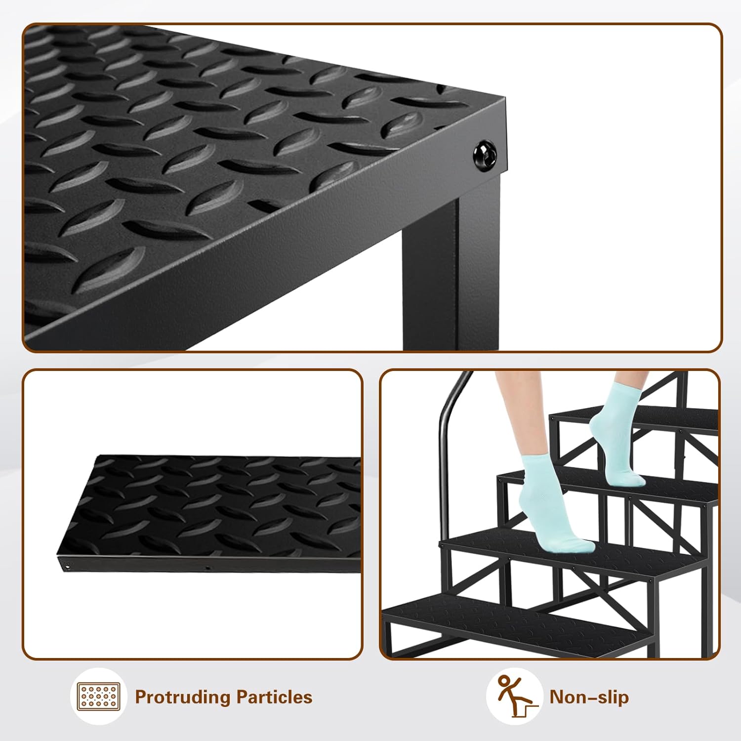 Hot Tub Steps with Handrail, 5 Step Ladder Pool Ladder Above Ground, Anti-Slip RV Stairs Steps for Hot Tub Camper Trailer Porch Swimming Pool(2 Handrails)