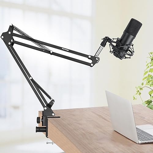 Miniatura 7 de Marengo Brazo de micrófono, brazo de micrófono mejorado, soporte de suspensión con clip adaptador de tornillo de 38 a 58 pulgadas para bola de nieve
