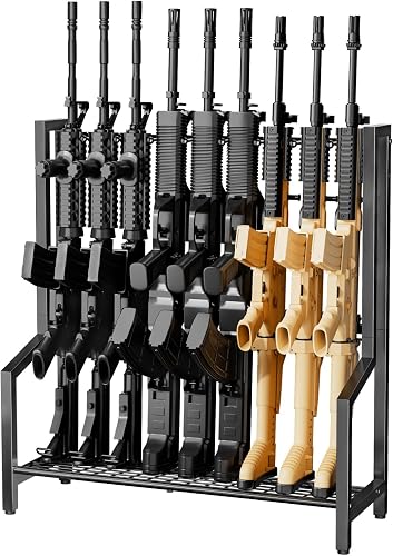 Indoor Gun Racks, Rifle Rack Floor Stand, Heavy Duty Metal Gun Storage Shelf Holds up 9 Long Guns, Vertical Shotgun Display Stand for Home Garage Office or Retail Shop, Black