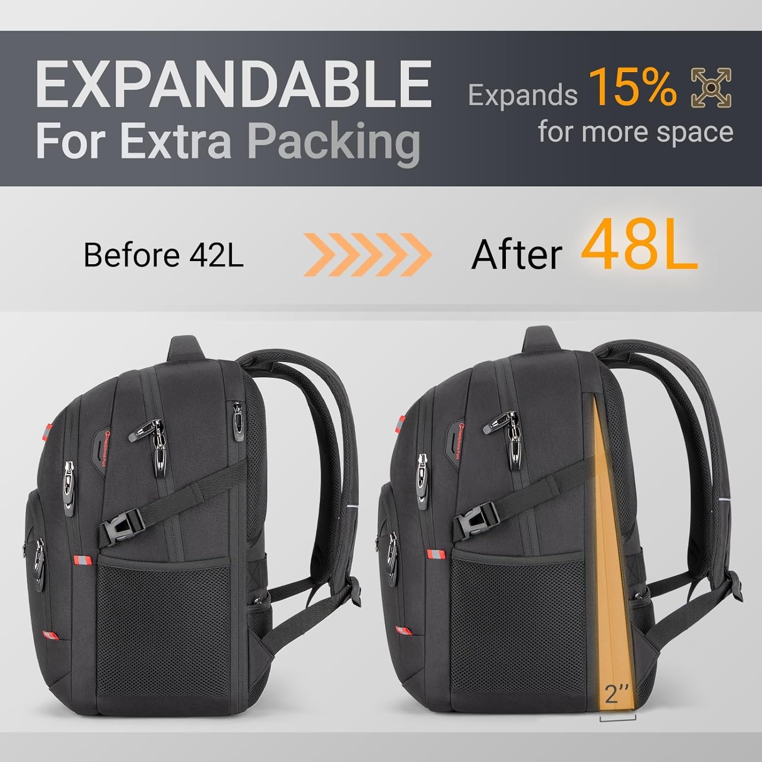 48L Expandable Laptop Backpack, Anti-thief Travel Backpack, Airline Approved Business Waterproof Carry on Luggage, Fits 17.3" Laptop for Men Women