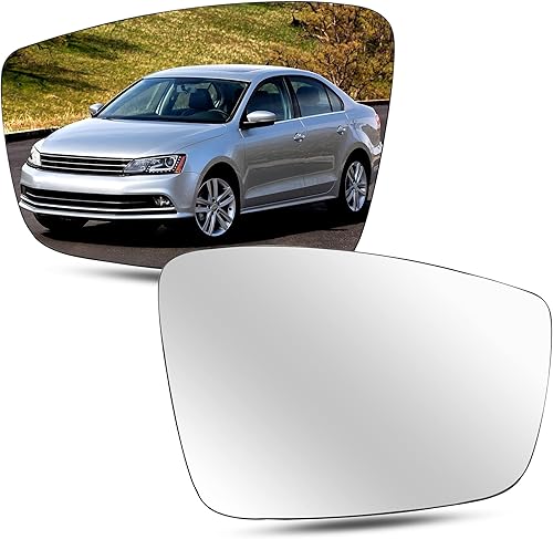 Espejo calefactable de repuesto de vidrio para Volkswagen VW Passat Jetta Beetle 2011-2018, paso izquierdo, vidrio convexo con soporte trasero