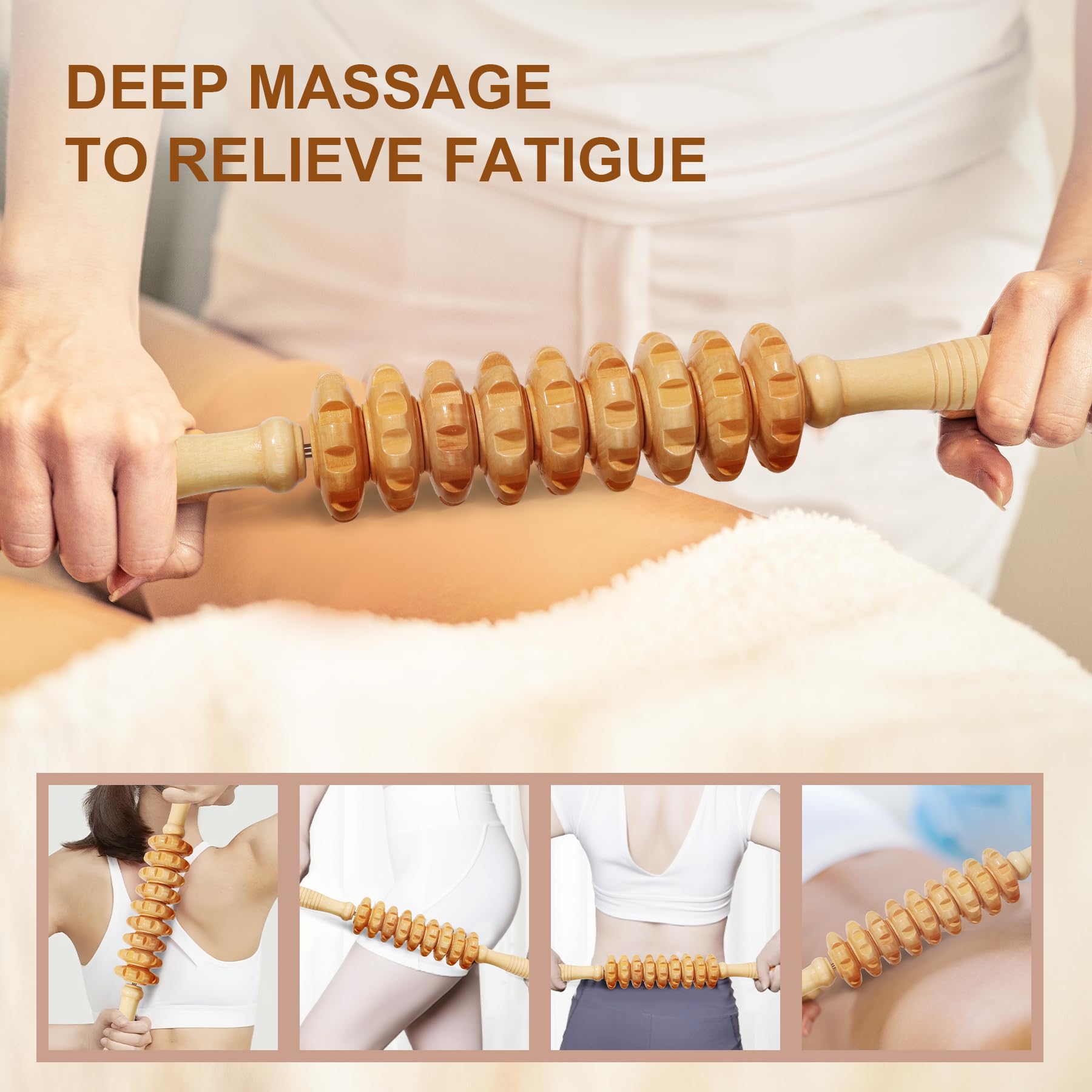SAMEBUTECO Manuelle Faszien-Massagerolle aus Holz, Lymphdrainage-Massagegerät und Gua-Sha-Werkzeug-Set für Körperentlastung, Cellulite, Anti-Cellulite und Linderung von Muskelermüdung, 3 Packungen
