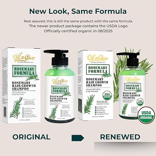 Miniatura 2 de Champú orgánico USDA para el crecimiento del cabello de romero para engrosar, volver a crecer y fortalecer para hombres y mujeres con biotina,