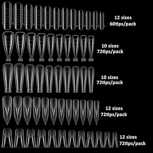 Miniatura 15 de Kit de doble forma de uñas, 480 formas dobles para poligel, formas de extensión de uñas de bailarina, ataúd de aguja y bailarina, 10 clips de uñas