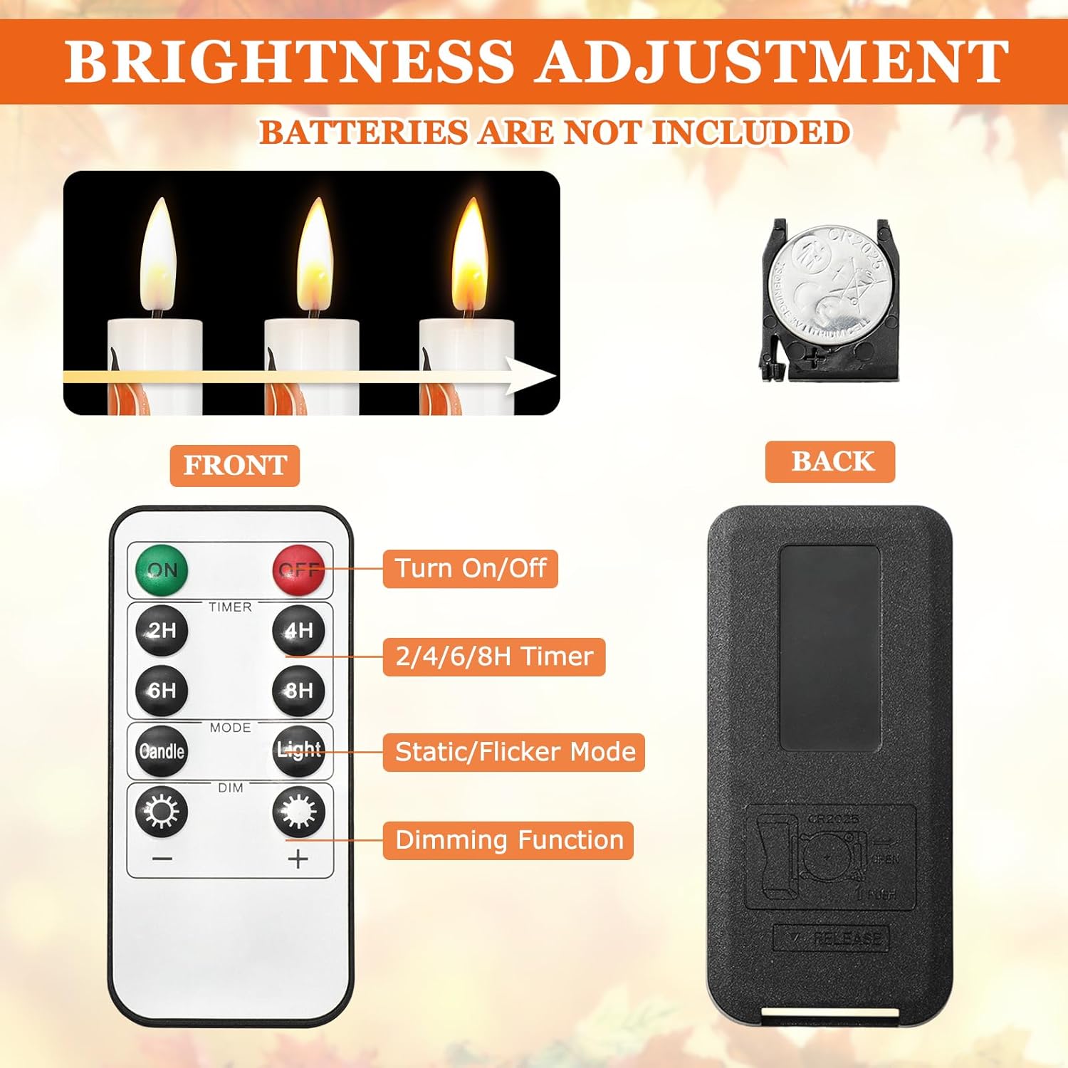 Whaline 6 Pcs Fall Pumpkin LED Flameless Taper Candles with Remote Cute Autumn Pumpkin Battery Operated Candles Thanksgiving Electric Candle Boxed for Party Home Table Centerpiece Decor
