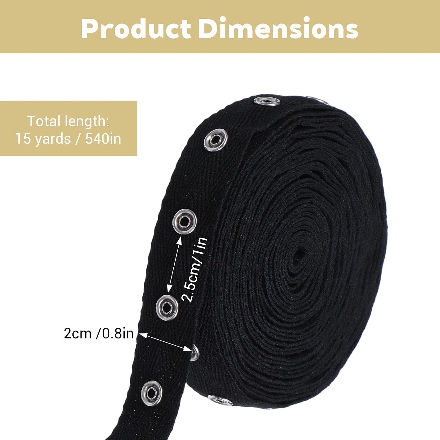 15 Yards Black Snap Tape for Sewing - Premium Cotton Snap Button Tape with Metal Fasteners for Clothing DIY Crafts, 0.8 Inch Wide Professional Snaps Trim