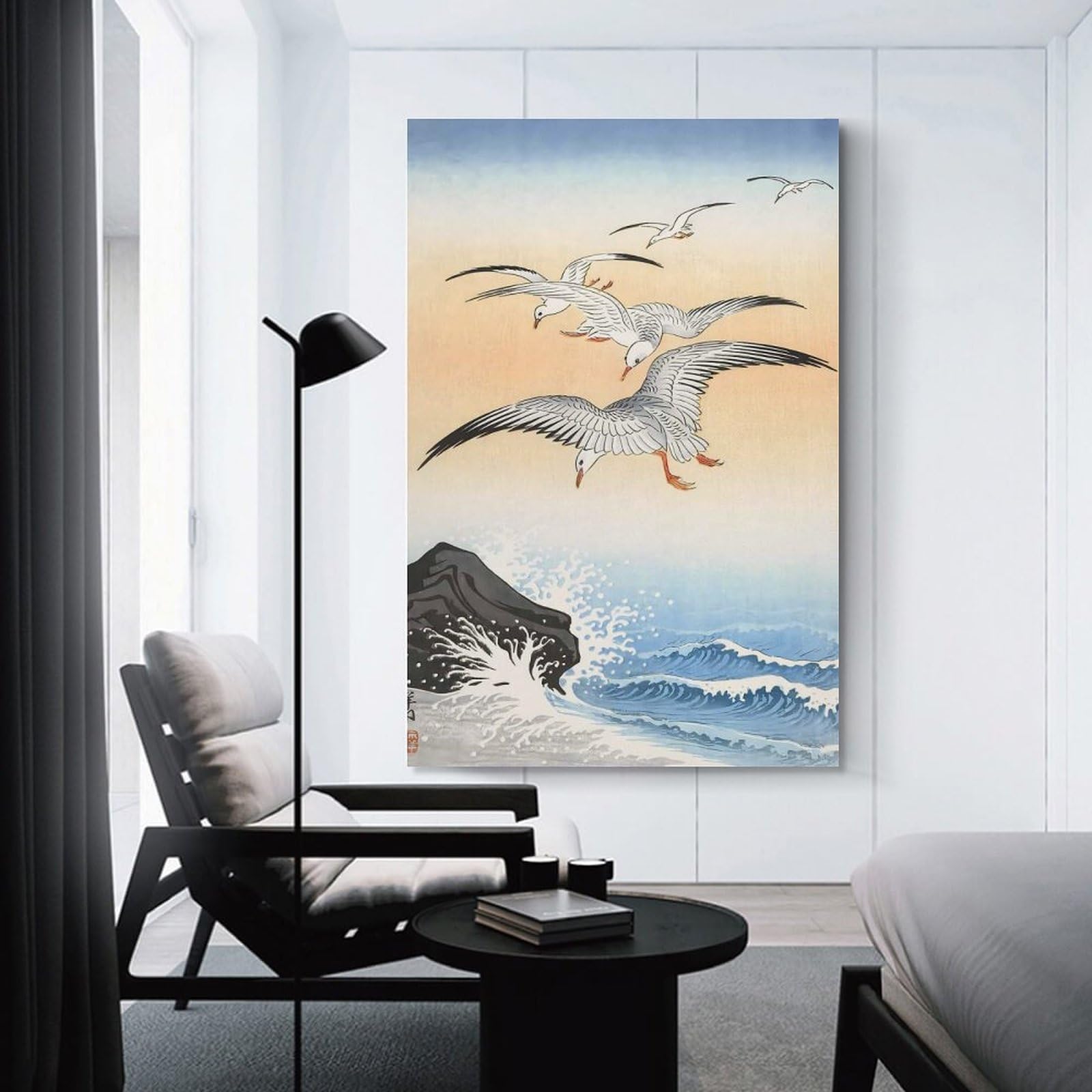 Junmoney Ukiyo E Five Seagulls Wall Art Print, 12x18inch(30x45cm), for Sofa Walls, Lounge Or Home Corners, Canvas Styling for A Polished Room Look