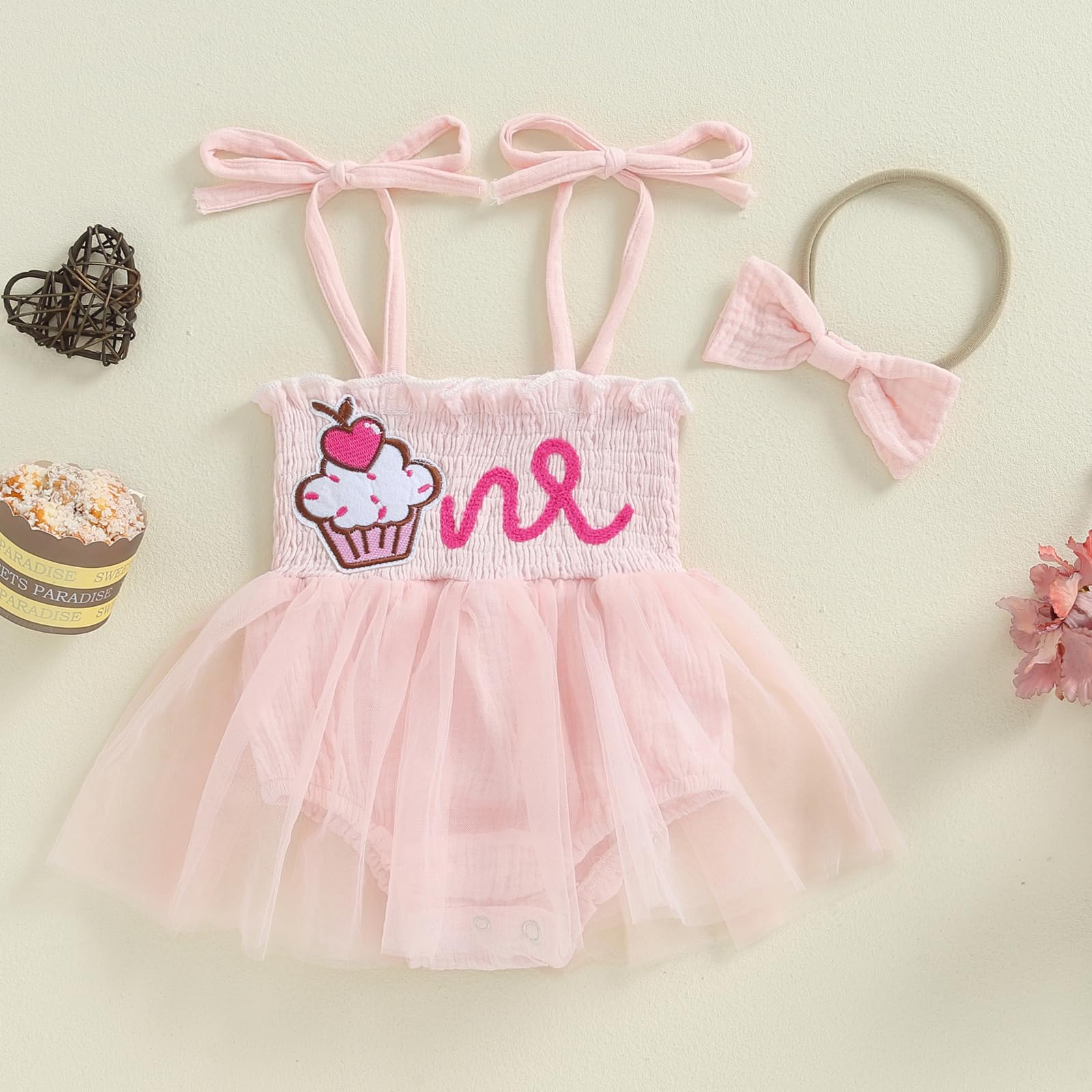 1-st Birthday Outfit Girl Baby First Birthday Cake Smash Dress Tutu Romper Sweet Berry One Year Old Outfits (1st Cake One Pink, 6-12 Months)