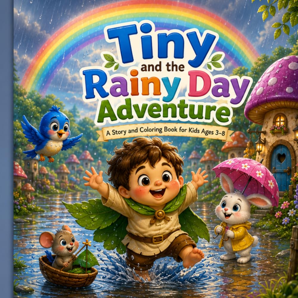 Tiny and the Rainy Day Adventure: A Cute Story and Coloring Book for Kids Ages 3–8 About Friendship, Puddles, Courage, and Finding Joy on Rainy Days (Tiny The Littlest Giant)