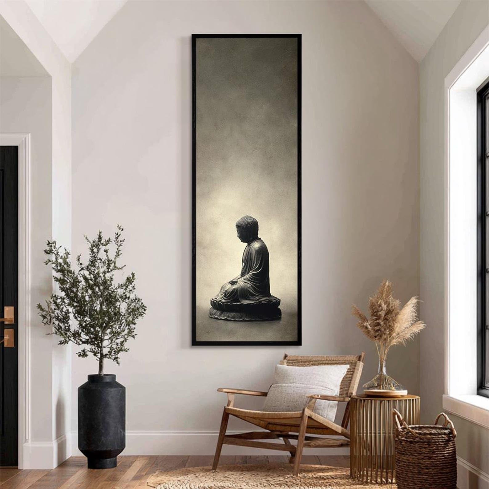 XINBAO Buddha Canvas Print, Vertical Zen Yoga Studio Decor, Tall Spiritual Canvas Wall Art，Meditation Decor Painting Canvas(55x110cm/Frameless)