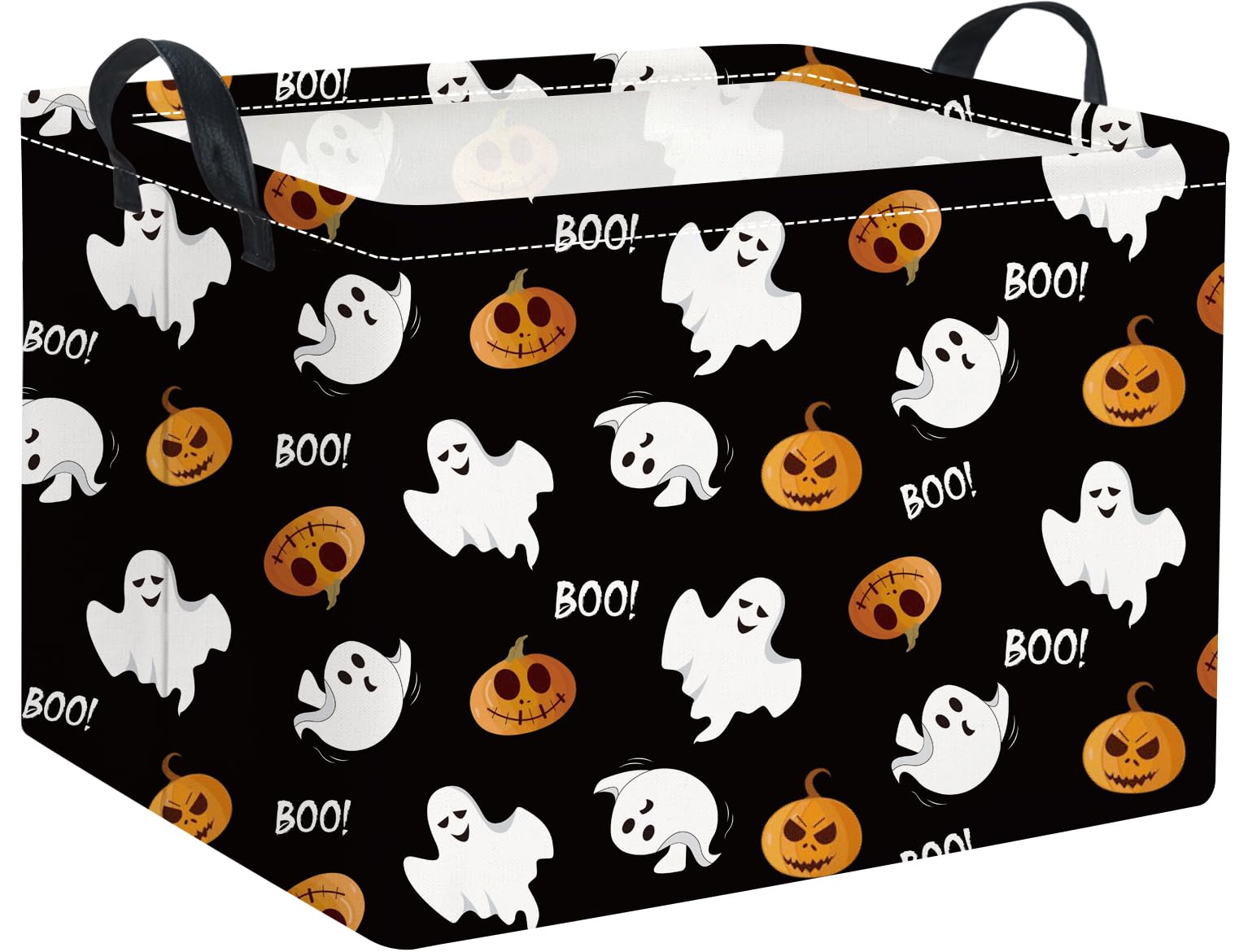 Rectangular Halloween Basket for Kids Cute Pumpkin Basket Storage Bin Organizer Box Room Decor for Halloween Parties(Black Boo)