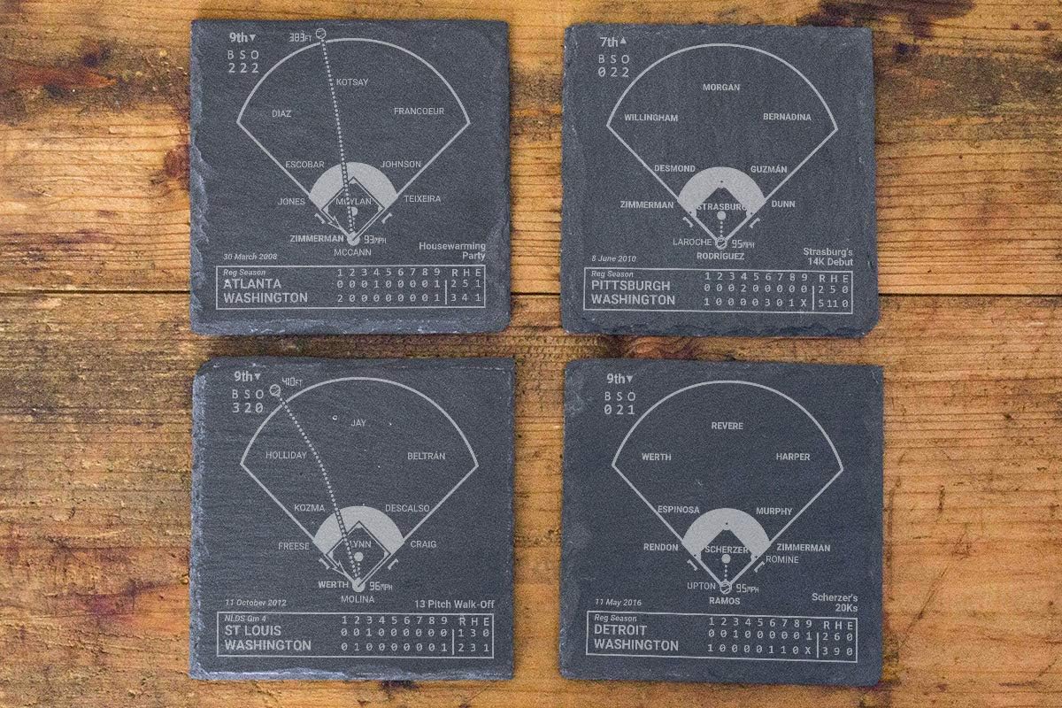 Greatest Nationals Plays: Slate Coasters (Set of 4) | Iconic Washington Baseball Moments | Unique Gift for Sports Fans