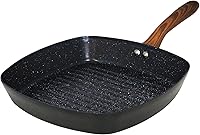 IMUSA 11-Inch PFAS-Free Ceramic Nonstick Grill Pan - Aluminum Griddle with Cool-Touch Woodlook Handle for Burgers, Steaks, Veggies