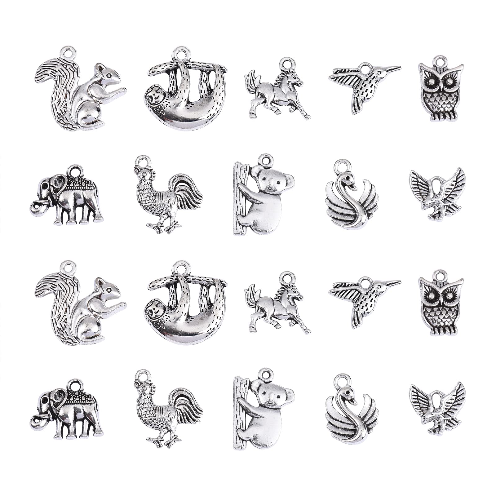 UR URLIFEHALL Assorted Animal Theme Tibetan Style Metal Charm Antique Silver Charms Pendants for Antique Silver DIY Craft Jewelry Making