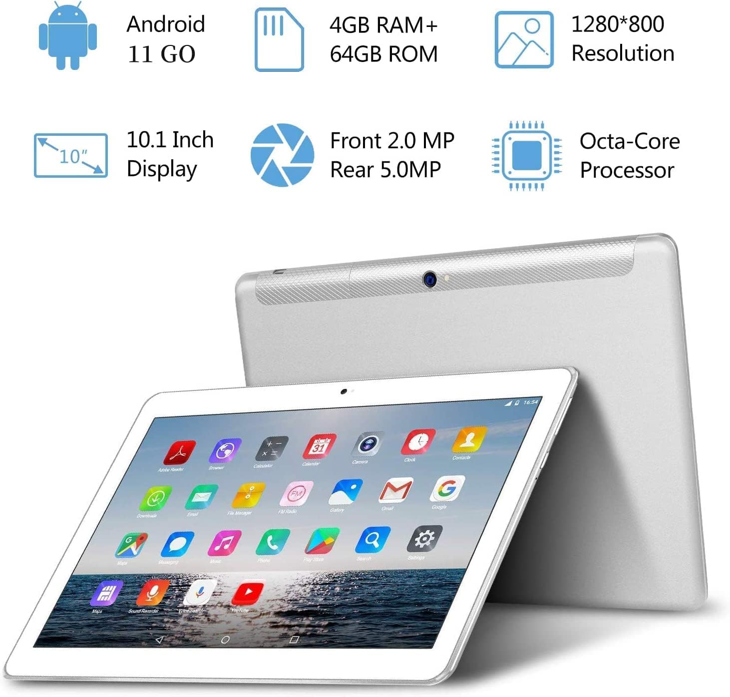 TOSCIDO Tablet 10 Pollici 4G LTE Octa Core 1.6GHz Tablet Android 10.0,4GB RAM,64GB ROM,Dual Sim,WiFi,Tastiera Wireless | Mouse | Cover per Tablet M863 e Altro Inclusa - Argento