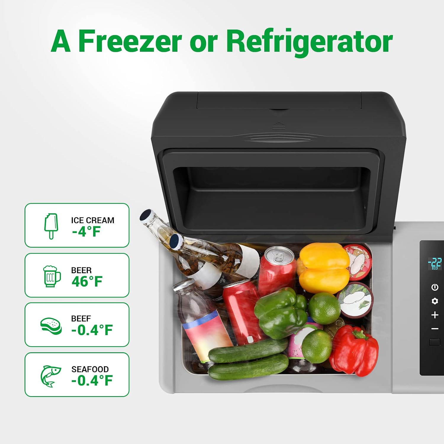 F40C4TMP 12 Volt Refrigerator 24 Quart (23L) Portable Freezer (-7.6℉~50℉) with 12/24V DC and 110-240V AC Compressor Car Fridge for Camping, Truck, RV, Boat, and Trip