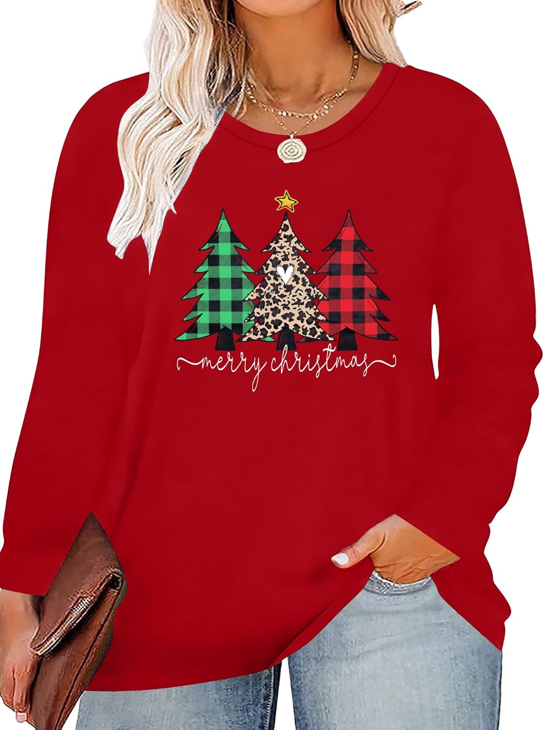 Plus Size Christmas Shirts for Women Merry Christmas Tree Shirt Santa Claus Long Sleeve Xmas Holiday Tops Tees - Image 2