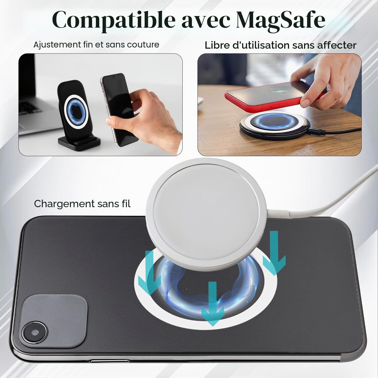 Lot de 12 anneauxmagnétiques pour coque de téléphone portable - Anneau magnétique en métal autocollant - Plaque métallique pour voiture