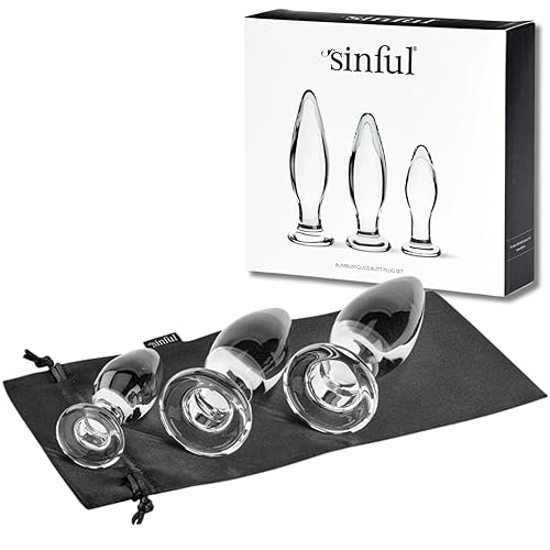 Glass Butt Plug Set by Sinful - 3 Pcs Anal Training Kit with Butt Plugs Made of Borosilicate Glass - Anal Plugs for Women, Men & Couples - Anal Sex Toys for Beginners - Small Medium & Large Butt Plug - Glass