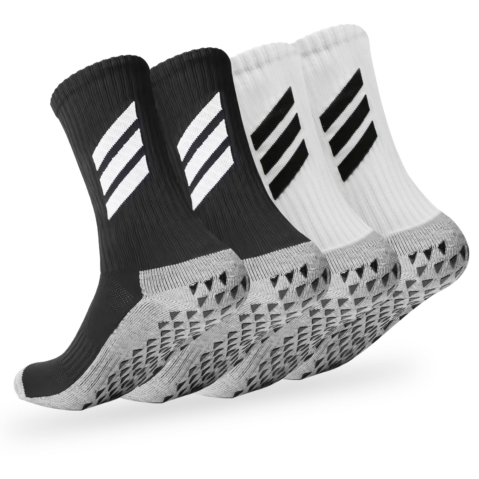 2 Pairs Grip Socks for Men's Football, Sports, Cycling - Nylon Thicken Winter White Black, Soft Breathable Multifunction Training Socks