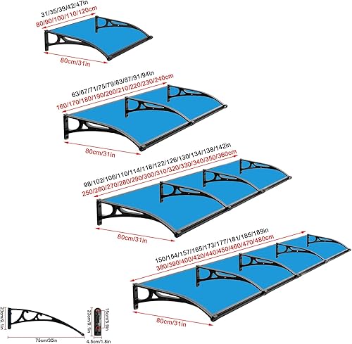 Miniatura 9 de Cubierta de policarbonato azul para puerta delantera, toldo de lluvia, toldo de aluminio para patio, porche, toldo de entrada, balcón silencioso,