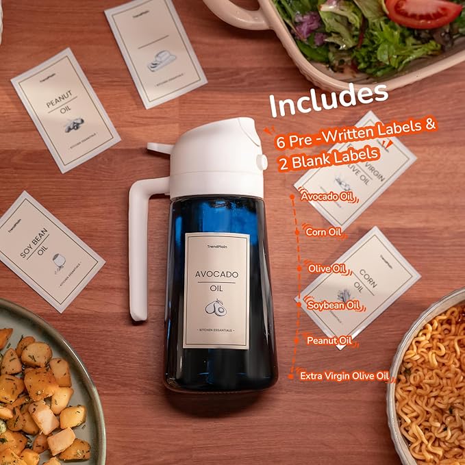 Included in your purchase are eight water-resistant labels, featuring six charming designs alongside two customizable blank stickers. These durable, waterproof labels allow for easy identification and organization of your oils and storage containers, adding a personalized touch to your kitchen setup. Moreover, the dispenser's sunlight-blocking design prevents oil degradation, maintaining the freshness and flavor of your oils for extended periods.